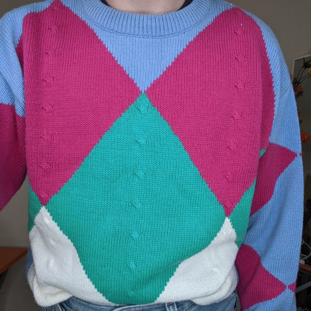 Cute Abstract Colorblock Pattern 80s 90s Sweater - Picture 3 of 3